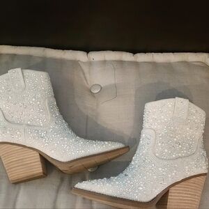 Embellished White Ankle Boots